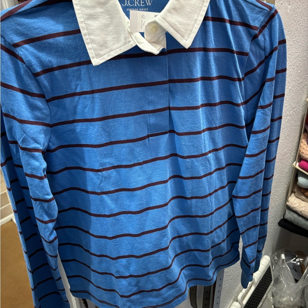 J. Crew Blue and Brown Striped Casual Shirt